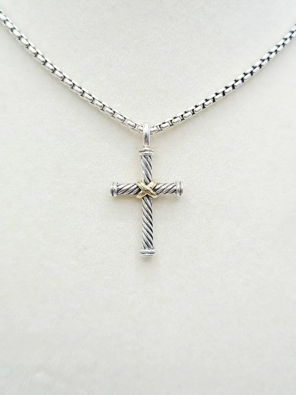 David Yurman Cable Cross Gold X Pendant Necklace w/ 18K Yellow Gold - 20" - RARE - Picture 5 of 12